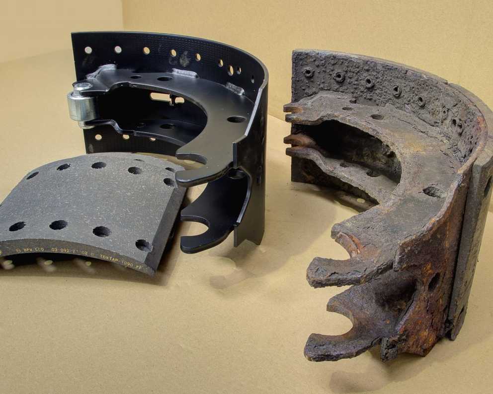Brake shoes before and after cleaning 